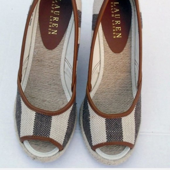 RALPH LAUREN ISIS TAN/NATURAL espadrille wedge Sz 6 - Picture 2 of 6